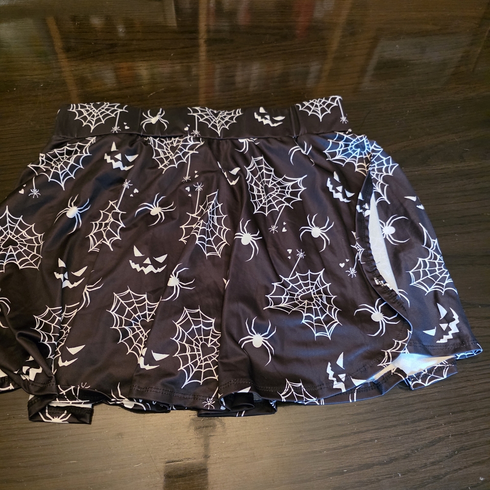 SHEIN Black Skort with White Spiderweb & Spider Print